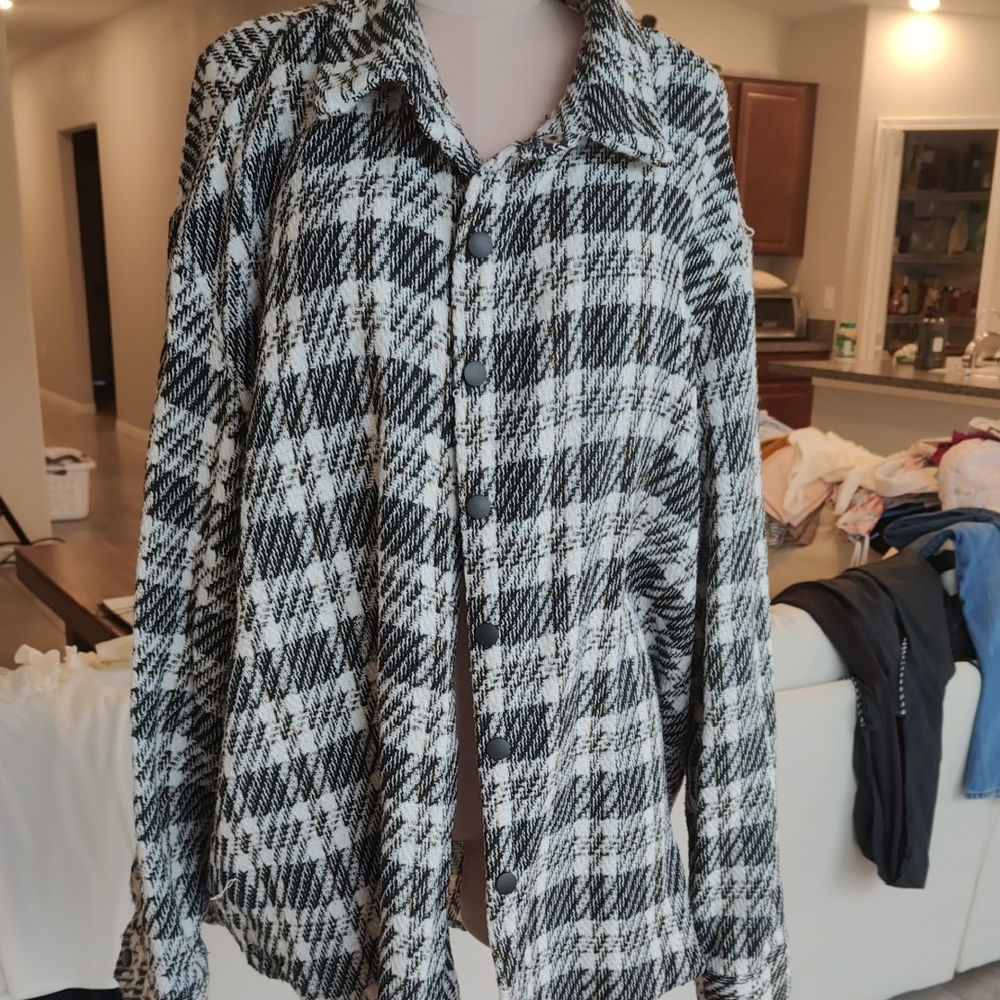 Stylish Black and White Plaid Button-Down Shirt